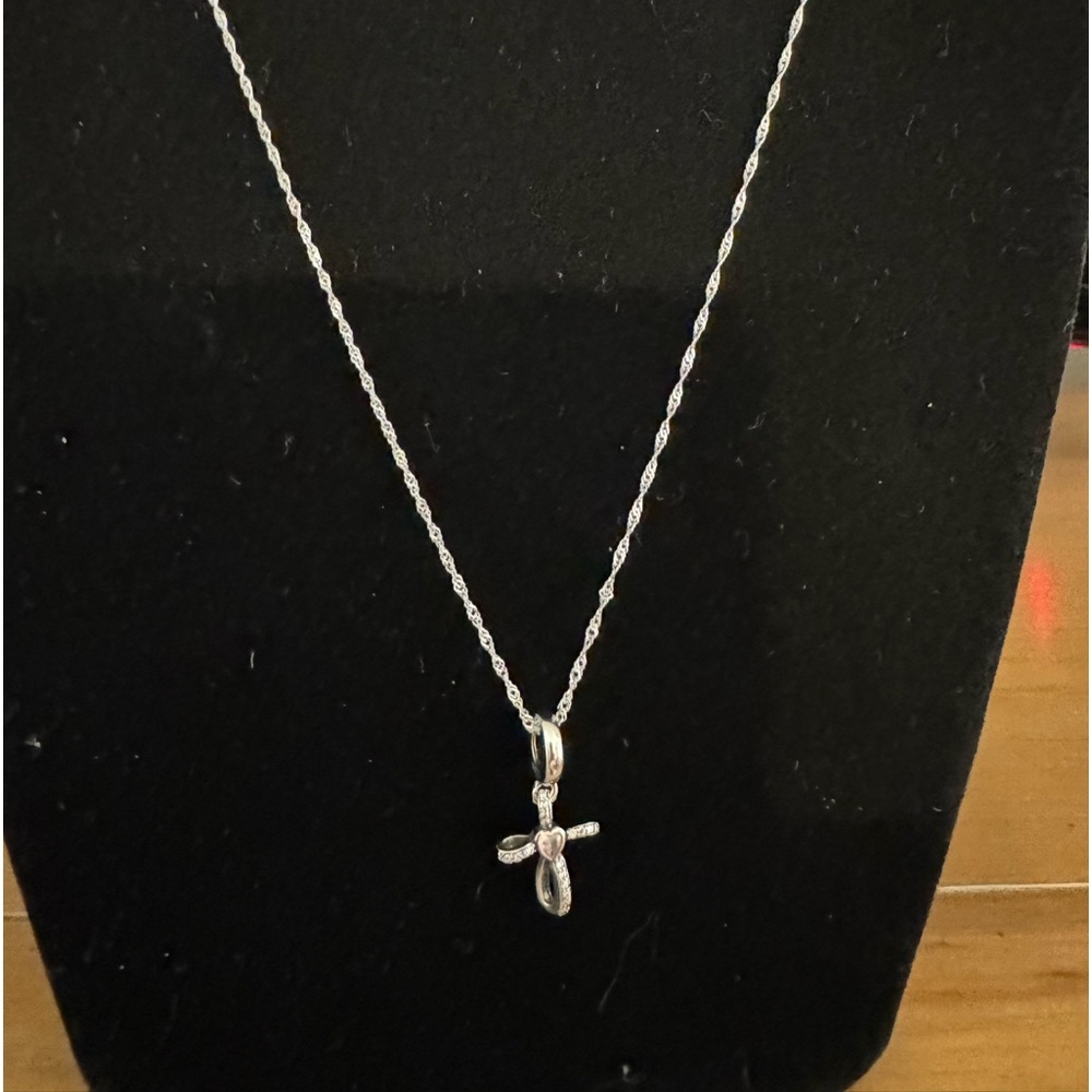 Sterling Silver 16in. Necklace with cross and purple stone and cz’s NWOT